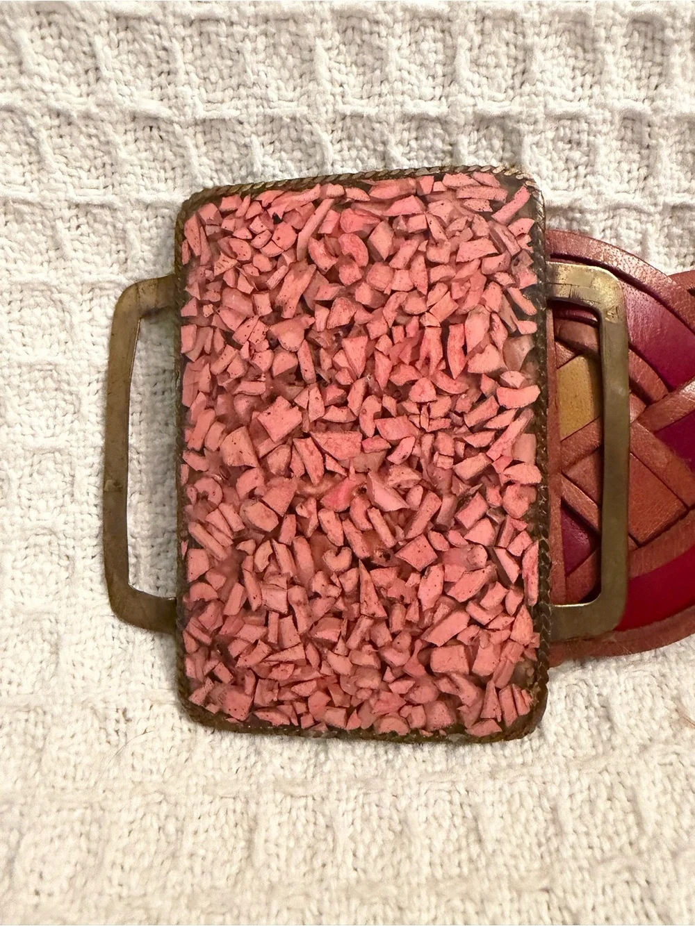 Motif 56 Wide Woven Leather Belt with Wide Stone Chip Buckle Size Medium
